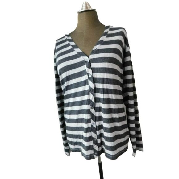 Magaschoni Size L Large Striped Knit Cardigan Style Top - Picture 1 of 2